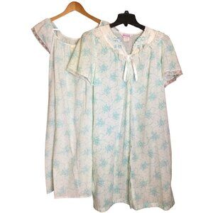 Vintage Dreamcoats Women's Nightgown Housecoat Set Floral Print Lace Detail Sz M